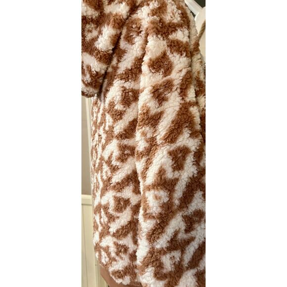 VS Pink Sherpa Oversized Pullover Hoodie V-neck in Brown White, Sz XS - Picture 11 of 16